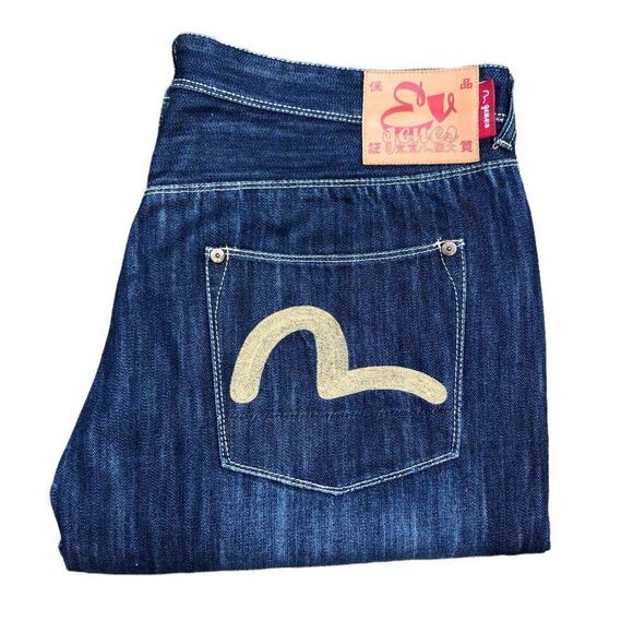 RARE Evisu Embroidered Jeans Size 40 BIG LOGO Blue - Picture 1 of 12